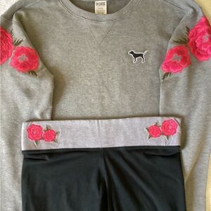 Victoria’s Secret PINK Floral Roses Embroidered Sweatshirt M BLING Leggings L